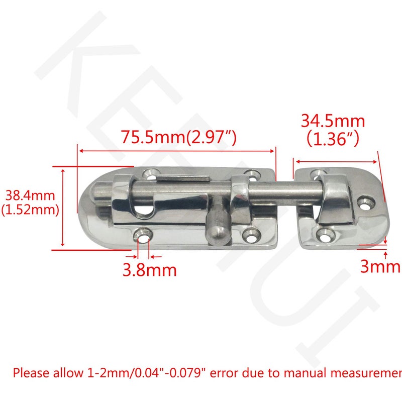 keehui Marine 316 Stainless Steel Heavy Duty 4-3/8 Inch Locker Latch Slide Barrel Bolt for Marine Boat Window/Door/Hatch/Cabinet - Image 2